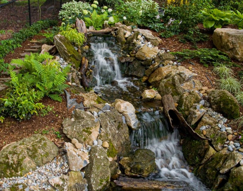 outdoor waterfall installation